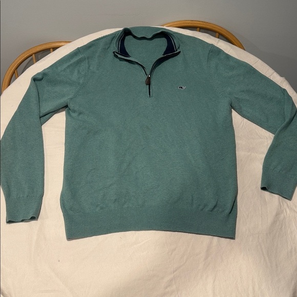 Vineyard Vines Men’s Med Cotton Cashmere 1/4 Zip Sweater Green Pullover Preppy - Picture 1 of 6
